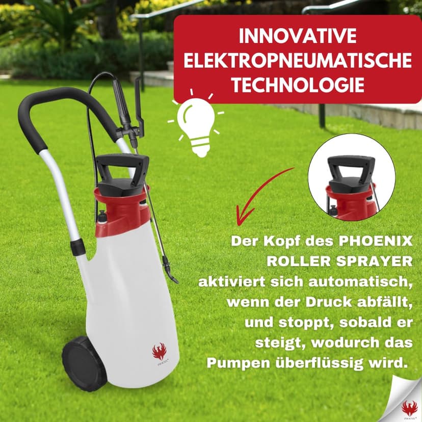 PHOENIX - Pulverisateur électrique de Jardin sur Roue Roller Sprayer, Pulverisateur Jardin avec Tuyau de 3m pour Une Pulvérisation sans Effort, pulvérisateur à Batterie, Autonome, Portable et Léger - 5
