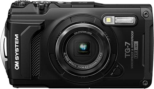OM SYSTEM Tough TG-7 Black Digital Camera, 12MP, Waterproof, Shockproof, Underwater and Macro Shooting Modes, high speed image sensor, 4K Video, 4x-wide-angle zoom (successor Olympus TG-6)