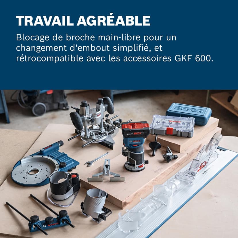 Bosch Professional 18V System Défonceuse portative GKF 18V-8 (butée longit., 2xadapt.aspi.surfaç,écran protection,pince 8mm,clé,base plongeante TE,2x adapt.aspi.base plongeante,L-BOXX,sans batt/charg) - 4