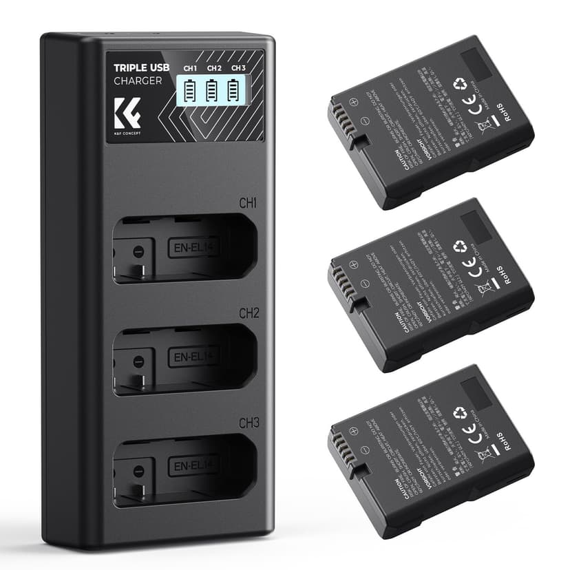 K&F CONCEPT 3 -Pack Batterie EN-EL14 et Chargeur LCD Amél… - 1