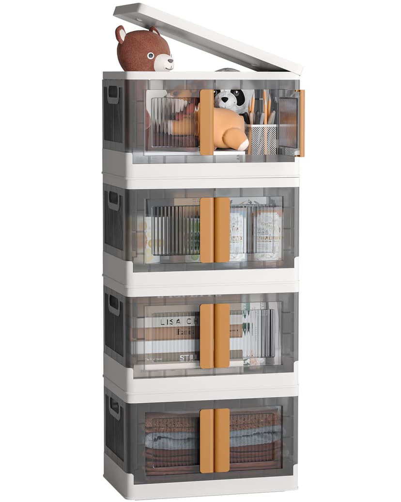 NETEL 4x 45L Empilable Boîte de Rangement avec Couvercle et Verrouillable Porte, Pliable Bac de Rangement Plastique avec Roulettes, Grande Caisse Rangement Organisateur pour Cuisine, Salon et Chambre - 1