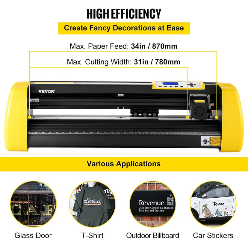VEVOR Vinyl Cutting Plotter 870mm Vinyl Cutting Plotter for Printing Vinyl Auto Cut Camera Contours LCD Display Adjustable Strength and Speed Compatible with Windows - 5