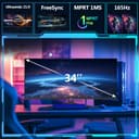 Z-Edge 34 Inch Ultrawide Monitor UWQHD Gaming Monitor 165Hz 1ms MPRT, 3440x1440 IPS Panel 21:9, 100% sRGB, FreeSync, PiP & PbP, DisplayPort (165Hz), HDMI (100Hz), Black - 2