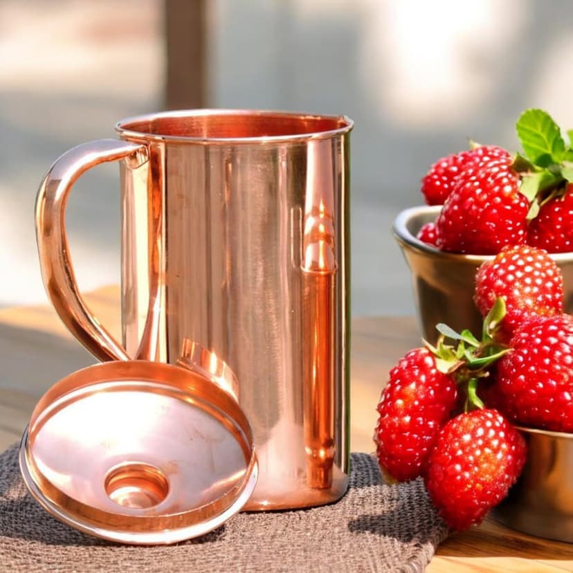 Pure Copper Pitcher for Ayurvedic Health Benefits 1.5 Liter Handcrafted Copper Water Jug with Matching Lid | for Serving More Water with Family - 4