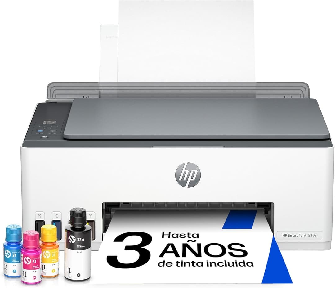 HP Smart Tank 5105 All in One Printer | Perfect for Home | Colour | Wireless | Print, Scan, Copy | Refillable, Includes up to 3 Years of Ink | Smart Buttons | Easy Setup | Reliable Wi-Fi
