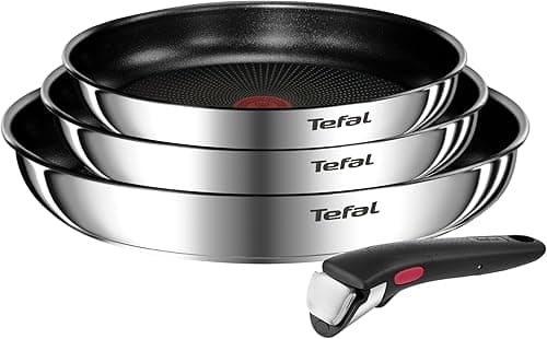 Tefal Ingenio Emotion L8974S45 Batterie de cuisine à induction, 4 pièces, acier inoxydable, empilable, revêtement anti-adhésif, induction