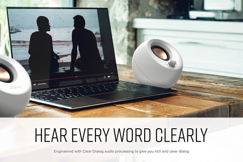CREATIVE Pebble V3 Minimalist USB C 2.0 Desk Speaker with USB Audio, Clear Dialogue, Bluetooth 5.0, 8W Sine Wave Power at 16W Peak Power, USB-A Converter Included (White) - 3
