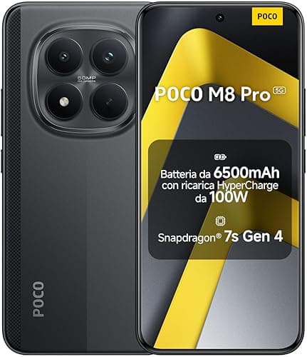 Xiaomi POCO M8 Pro, Smartphone 8+256 Go, Écran AMOLED CrystalRes 1,5K de 6,83", Snapdragon® 7s Gen 4, 50 Mpx Light Fusion 800 avec stabilisateur, Noir, Garantie 2 Ans, Chargeur Non Inclus