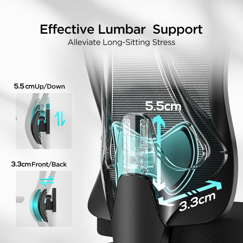 Hbada P3 Pro Ergonomic Office Chair with 2D Adjustable Lumbar Support, 3D Adjustable Headrest and Armrest, 135° Stepless Tilt Function, Black - 2