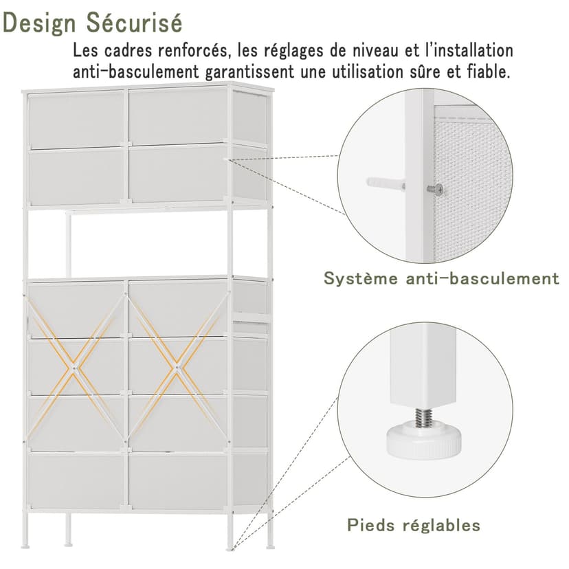 Mintnook High Chest of Drawers, White Storage Chest with Open Center Design, Tall Bedroom Chest with 12 Drawers, Large Capacity Storage Chest for Closet, Nursery, Living Room, White - 4