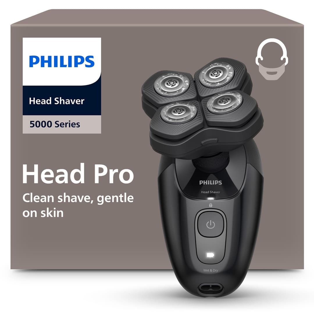 Philips Head Shaver Pro 5000 Series - Skull Shaver for Men and Women, 360° Flexing Head & ComfortCut Blades for Clean Shave, Gentle on Skin, Model HS5980/15