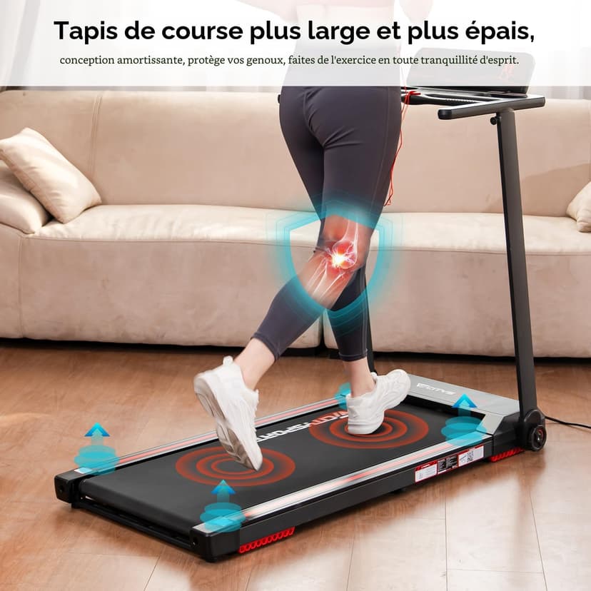 CITYSPORTS Treadmill, folding treadmill 12 km/h, with LED display, APP and 360° tablet holder, compact walking pad for home and office - 7