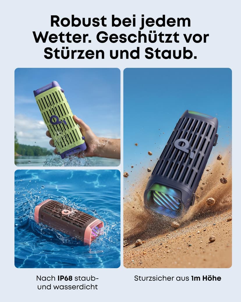 Soundcore Boom 3i by Anker, Enceinte Bluetooth extérieure résistante, IP68, Flottante, résistante à l'eau salée, BassUp 2.0, Enceinte Portable de 50 W, Bluetooth 5.3, 16 h, TWS,Kayak/pêche/Camping - 2
