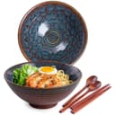 1200ml Ceramic Ramen Bowl Set of 2 Japanese Noodle Bowls with Spoons and Chopsticks, Peacock Tail - 1