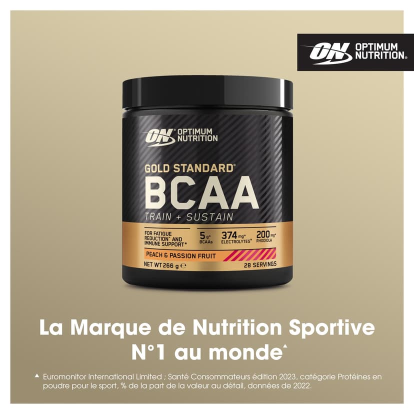 Optimum Nutrition Gold Standard BCAA Train + Sustain, Amino Acids Pre Workout Powder, Sports Drink with Vitamin C, Zinc, Magnesium and Electrolytes, Peach & Passionfruit Flavour, 28 Servings, 266 g - 2