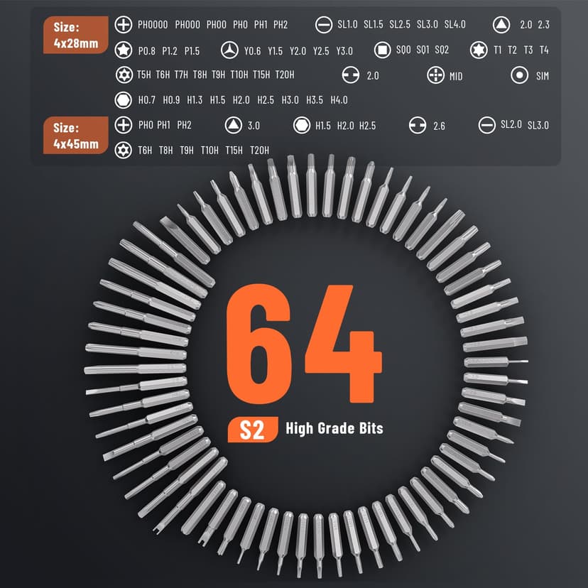 KATERK 64 Bits Precision Screwdriver Set, Mini Electric Screwdriver Set, Small Cordless Screwdriver with LED Light, Magnetic Storage, Repair Tool Kit for Electronics Phone Camera Laptop Watch - 6