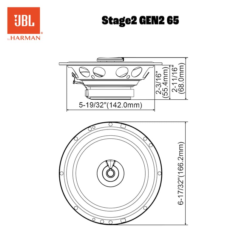 JBL Stage2 GEN2 65 – 6.5 Inch (165mm) 2-Way Coaxial Car Speakers – 60W RMS – 240W Peak – High Sensitivity Audio – OEM Upgrade – Compact Fit – Easy Install – With Grilles – Pair - 6