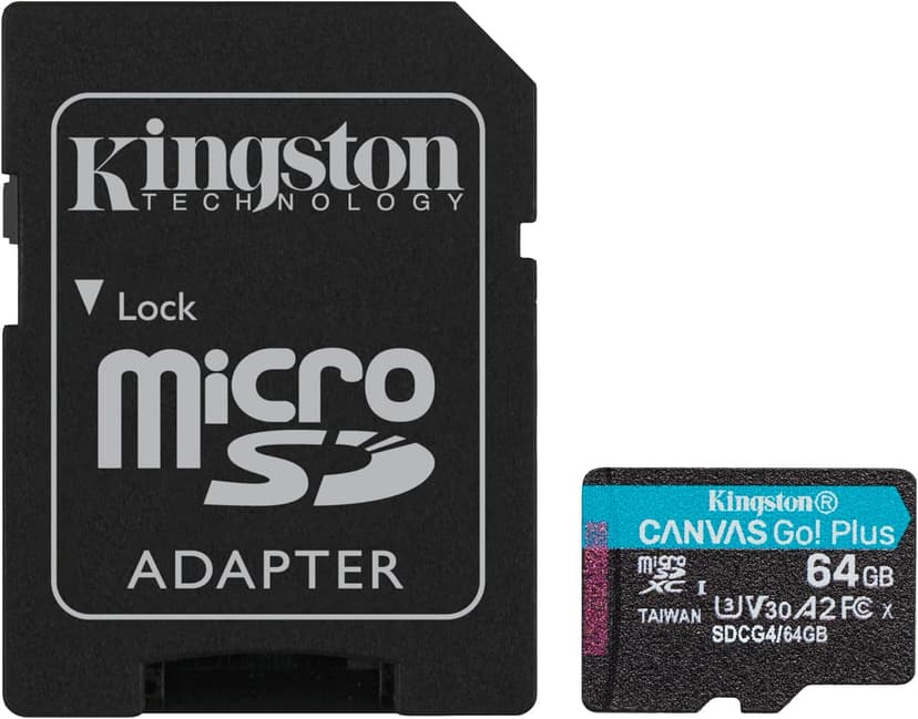 Kingston Canvas Go Plus microSDXC Memory Card Gen4 200MB/s A2 U3 V30 64GB Card + Adapter-SDCG4/64GB - 1