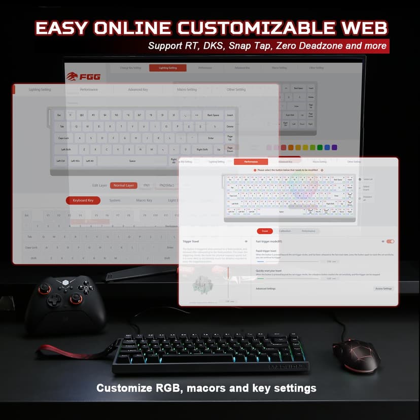 YUNZII x MADLIONS MAD68 HE Rapid Trigger Wired Magnetic Mechanical Gaming Keyboard 60% Hall Effect Switches Adjustable Actuation, PBT Keycaps RGB Hot-Swap,8K Hz Polling Rate(Black,Amber Pro Switch) - 6