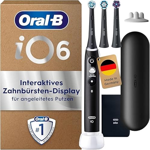 Oral-B iO 6 Plus Edition Electric Toothbrush with Magnetic Technology, 3 Replacement Brushes, 5 Cleaning Modes, Display & Travel Case, Black