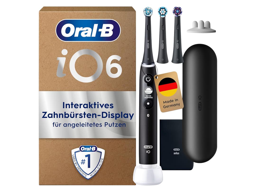 Oral-B iO 6 Plus Edition Electric Toothbrush with Magnetic Technology, 3 Replacement Brushes, 5 Cleaning Modes, Display & Travel Case, Black