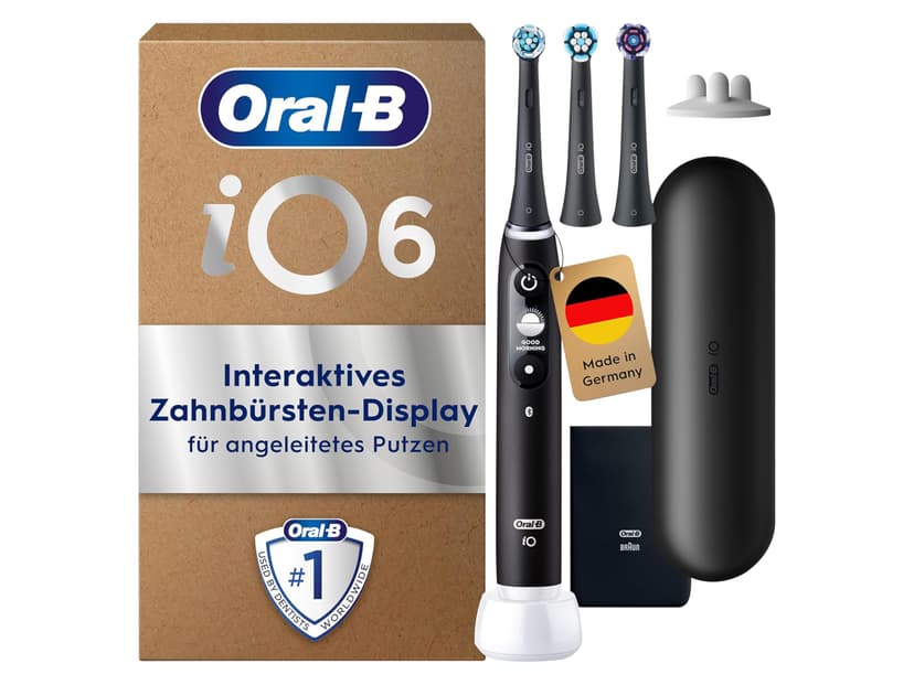 Oral-B iO 6 Plus Edition Electric Toothbrush with Magnetic Technology, 3 Replacement Brushes, 5 Cleaning Modes, Display & Travel Case, Black - 1