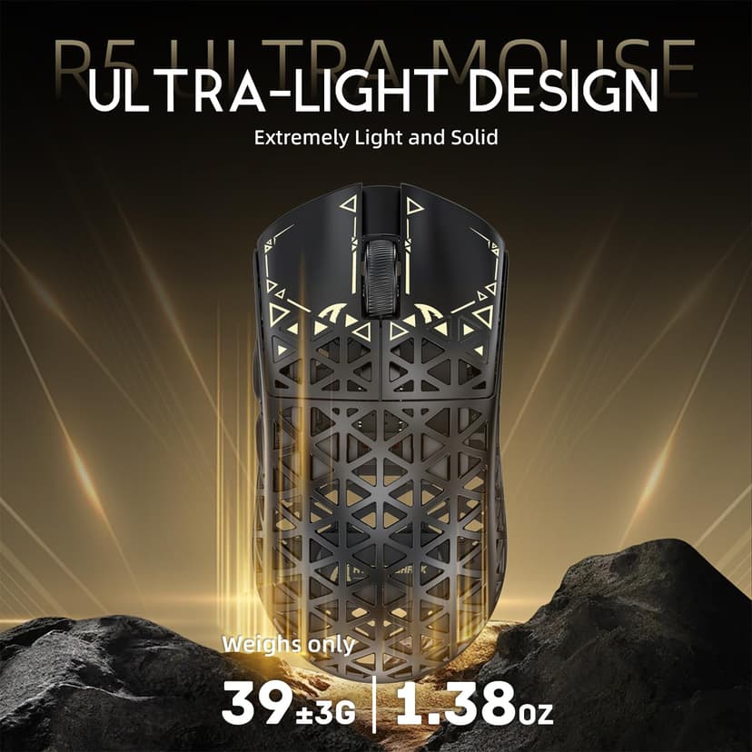 ATTACK SHARK R5 Ultra Carbon Fiber 8000Hz Wireless Gaming Mouse, 39g SUPERLIGHT, 42000DPI, PAW3950MAX Sensor, Nordic 52840 Chip, Bluetooth/2.4G/USB-C Wired Mice with Coiled Cable, for PC/Mac, Black - 4