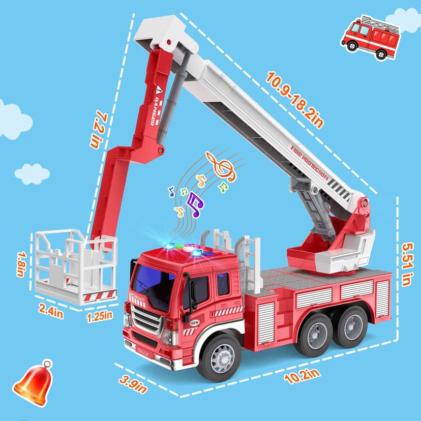 GizmoVine Fire Engine Toys, Large Fire Truck with Lights Sound Rescue Ladder, Friction Powered Large Toy Firetruck, Kids Big Trucks, Brithday for Children Age 3 4 5 6 7 8 Year Olds - 2