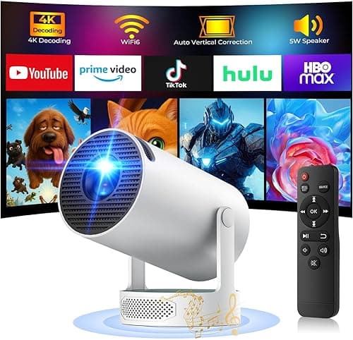 Videoprojecteur 4K Upgraded, Mini Projecteur Video Android 11 WiFi 6 BT 5.4 avec Haut-Parleur, Retroprojecteur Portable 1080P Auto Keystone 220° Rotation Compatibile avec HDMI/TV Stick/USB/PS5