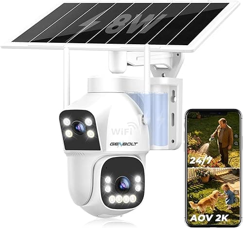 GENBOLT Solar WiFi Security Camera Outdoor Wireless, 8W 15600mAh Battery Powered Home Surveillance Camera CCTV with Dual View, Dual lens Spotlight IP Camera with Color Night, PIR Detection