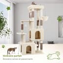 Globlazer Arbre à Chat Beige Grand avec 2 Grande Niches, Doux Plate-Forme, Griffoirs en Sisal, Arbre a Chat Stable Haut 156 cm avec Grandes Bases Tronc épais pour Gros Chats Chatons (F61, Beige) - 6
