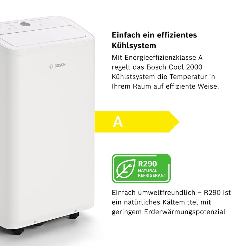 Bosch Cool 4000 Portable AC - 3-in-1: Air conditioning, dehumidifier, fan - 2.6 kW for rooms up to 35 m² - With automatic mode, silent mode & sleep mode (48 db (A)) [Energy class A+]. - 5
