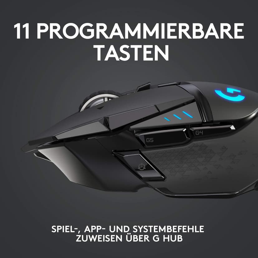 Logitech G502 LIGHTSPEED Wireless Gaming Mouse, HERO 16K Sensor, 16,000 DPI, RGB, Adjustable Weights, 11 Programmable Buttons, Long Battery Life, On-Board Memory, PC/Mac - Black (German Packaging) - 4