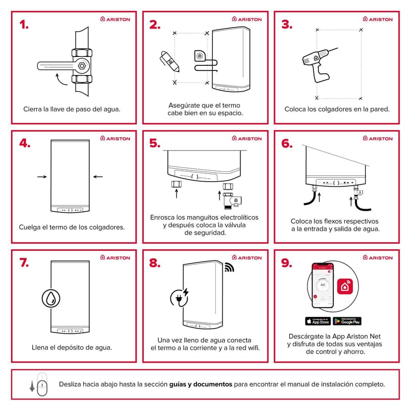 Ariston Velis Pro Wifi Electric Water Heater Low Power Consumption Multiple Positions 100L Flat with Wi-Fi and ECO EVO Function, 127.2 x 27.5 x 51.1 cm, for Installation in Spain - 5