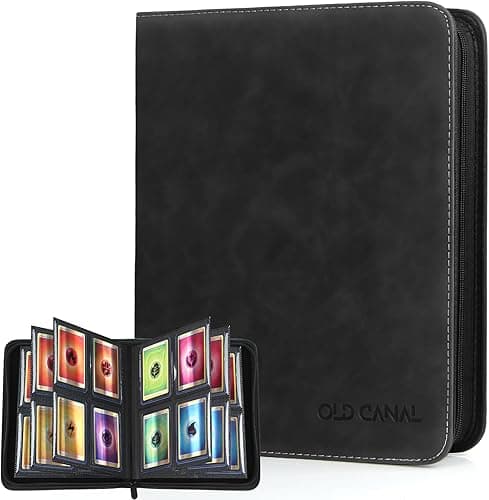 Old Canal Classeur Top Loader, Classeur Carte de 4 Poches de 112 Top Loaders, Album de Top Loader avec Fermeture éclair de et Durable, Rangement Carte pour MTG, TCG, Noir (UNIQUEMENT POUR TOP LOADERS)