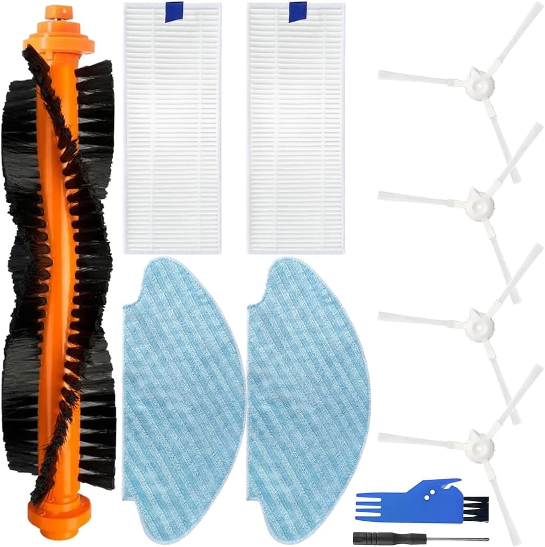 Accessories Kit for Rowenta Explorer RR688 / RR682 / 50 RG687 / 20/40 / 45 / isweep x3 Robot Vacuum Cleaner 1 Main Brush 4 Side Brushes 2 Hepa Filters 2 Mop Cloths Replacement Parts