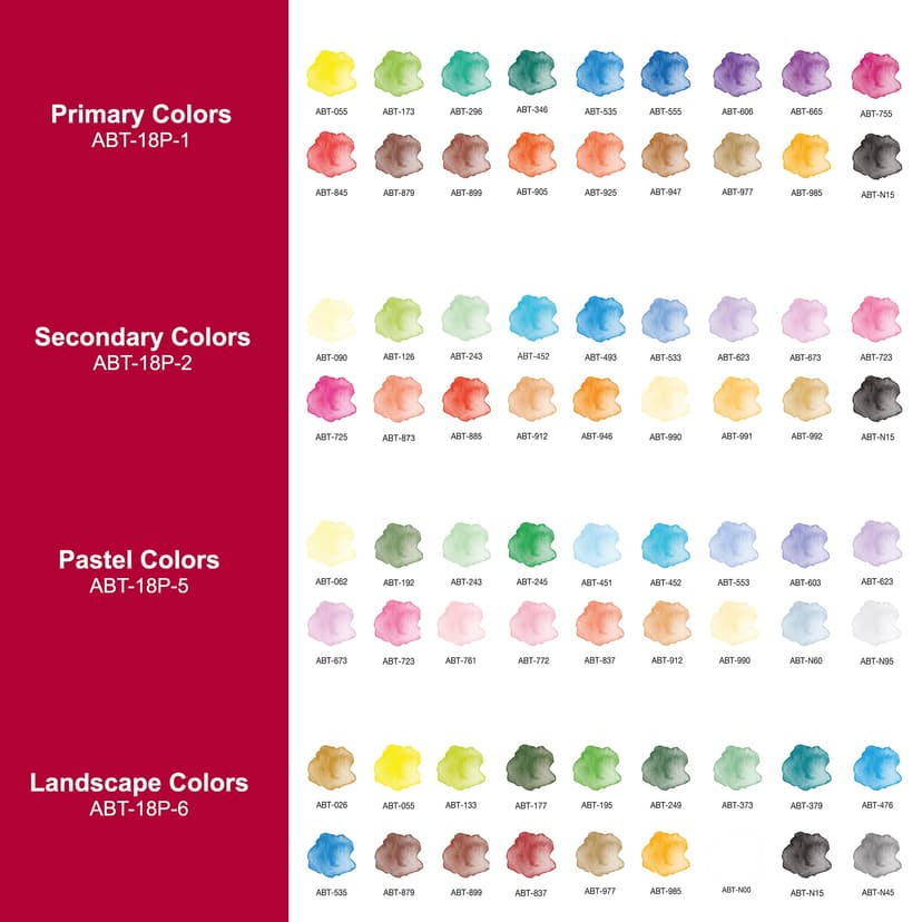 Tombow ABT-18P-5 Dual Brush Pen Lot de 18 Feutres pinceau à deux pointes Couleurs Pastels - 6