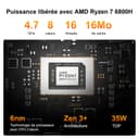 GEEKOM A6 Mini PC avec AMD Ryzen 7 6800H, Radeon 680M(4,7 GHz), 1To SSD 16Go RAM DDR5 (Évolutif, Non-LPDDR), Lecteur SD, Mini Ordinateur de Bureau Windows 11 Pro, Type-C,4 écrans 8K, Boîtier Aluminium - 3