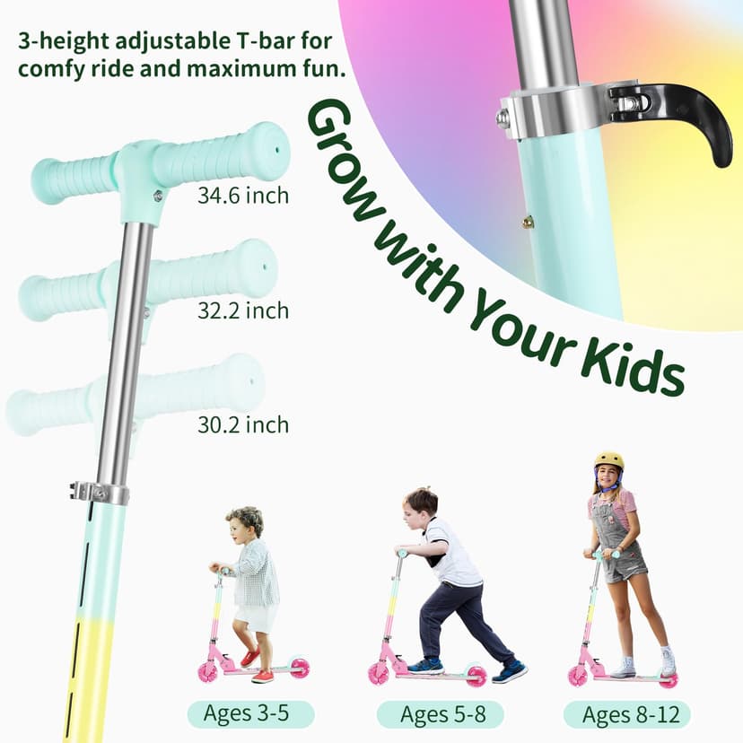 BELEEV Trottinette pour Enfants de 3 à 12 Ans avec Roues Lumineuses, Tige et Plateau, Trottinette Pliable à 2 Roues pour Filles et garçons, 3 hauteurs réglables, Plateau antidérapant, Trottinette - 4