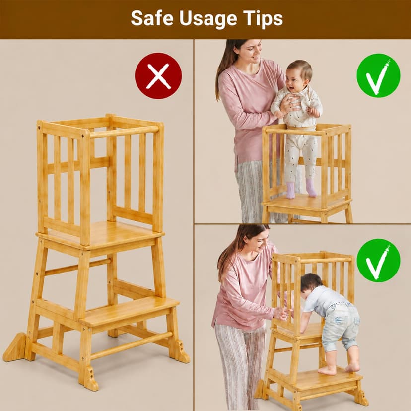 COSYLAND Montessori Learning Tower for Children from 1 Year - Safe Children's Learning Tower from 2 Years - Sturdy Toddler Tower, Natural Colour - 6