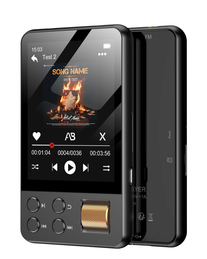 AGXOV 128GB Bluetooth MP3 Player, MP3 Music Player with Headphones, Dictaphone, HiFi Sound, 2.4 Inch Color Screen, Ideal for Sports, Black - 1