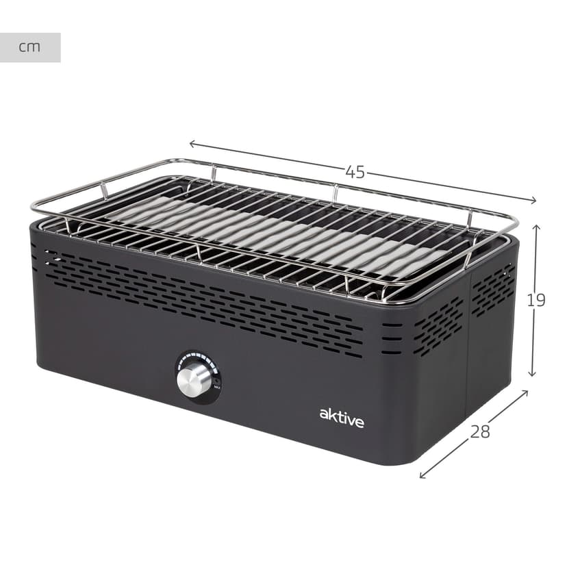 Aktive 63004 Portable Charcoal Barbecue, Rechargeable, Battery-Operated, Smokeless, Black, Rectangular, Drip Protection, Dimensions 45 x 28 x 19 cm, Includes Carry Bag, Patio, Balcony Grill - 4