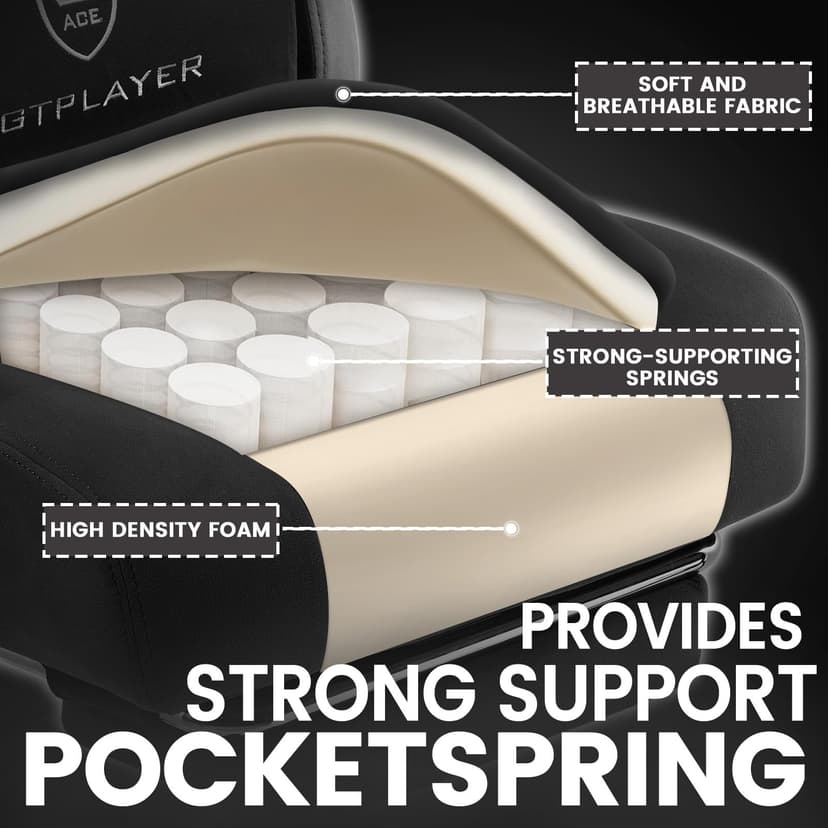 GTPLAYER Gaming Chair, Ergonomic Gaming Chair, Desk Chair with Fabric Surface, Spring Seat Cushion, Connecting Armrests and Footrest, Dark Black - 7