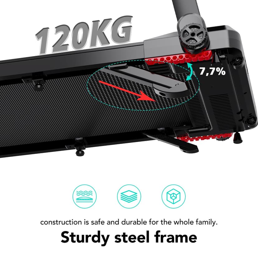 CITYSPORTS Treadmill, folding treadmill 12 km/h, with LED display, APP and 360° tablet holder, compact walking pad for home and office - 8