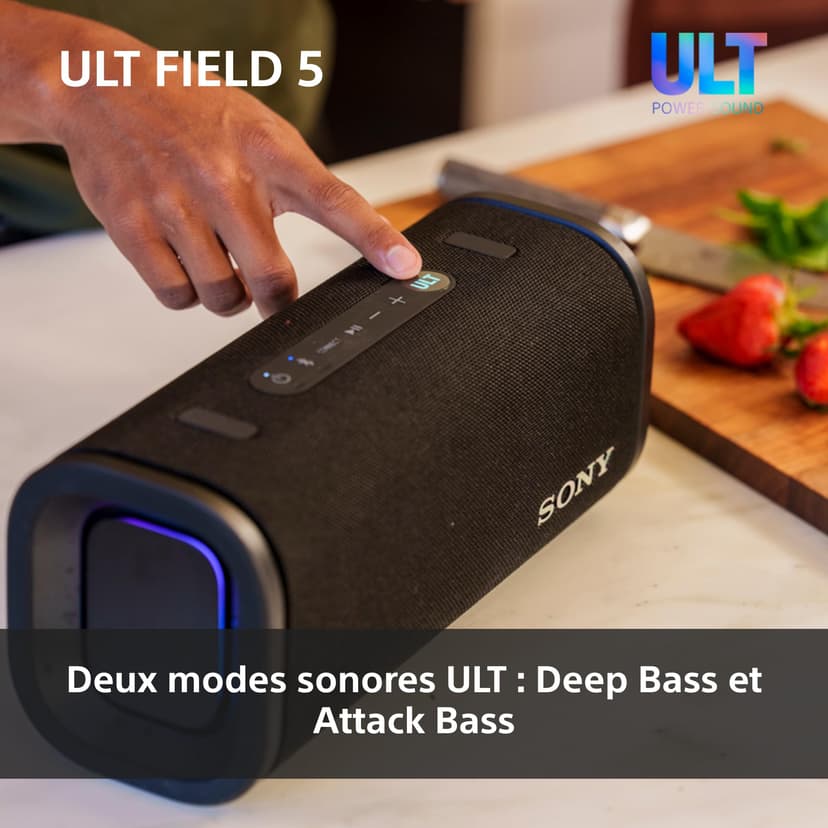 Sony ULT FIELD 5 - Potente speaker portatile Bluetooth, batteria da 25 ore, 2 modalità ULT POWER SOUND, IP67, impermeabile, antipolvere, 360 luci, tracolla staccabile, compatto - Nero - 4