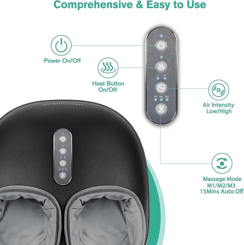 Medcursor Foot Massager Machine with Heat Function, Deep Kneading Massager, Multi-Level Settings & Adjustable Intensity for Home or Office Use (Black) - 2