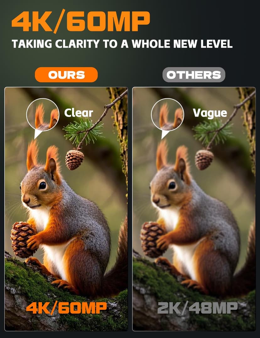 Caméra de Chasse Solaire, 60MP 4K WiFi Camera Chasse avec 5200mAh Batterie Rechargeable, 850nm LED Camera Infrarouge Vision Nocturne Animaux Caméra, Grand Angle 100°, Etanche IP66 avec Carte 32GB - 2