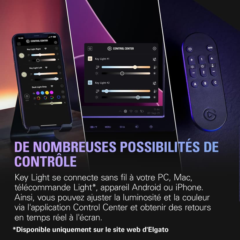 Elgato Key Light - Éclairage de studio pro 2 800 lumens avec pince pour bureau, pour streaming, enregistrement et visioconférence, avec température et luminosité réglables sur Mac, PC, iOS et Android - 8