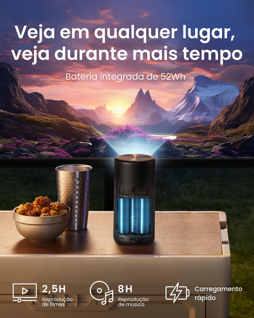 Nebula Capsule 3 1080p, Wi-Fi, projecteur intelligent, noir, portable 200 ANSI lumens, Google TV officiel, Netflix intégré, Dolby Digital, image 305 cm, batterie intégrée, 2,5 h d'autonomie - 3