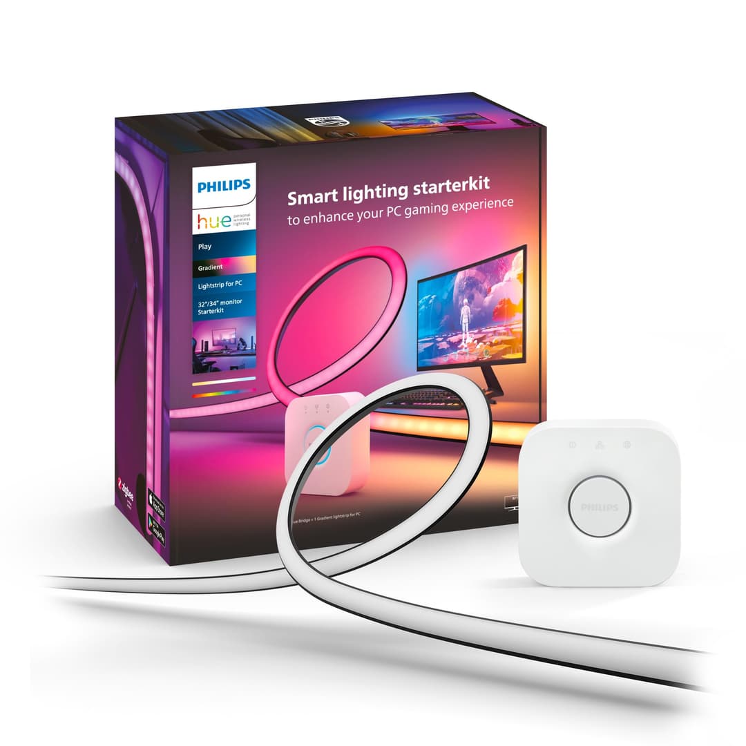 Philips Hue Play Gradient PC Lightstrip Starter Kit Including Hue Bridge [for 32-34 Inch Screens] LED Smart Lighting. Sync for Entertainment, Gaming and Media.